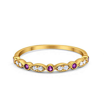Half Eternity Wedding Band Round Yellow Tone, Simulated Amethsyt CZ 925 Sterling Silver
